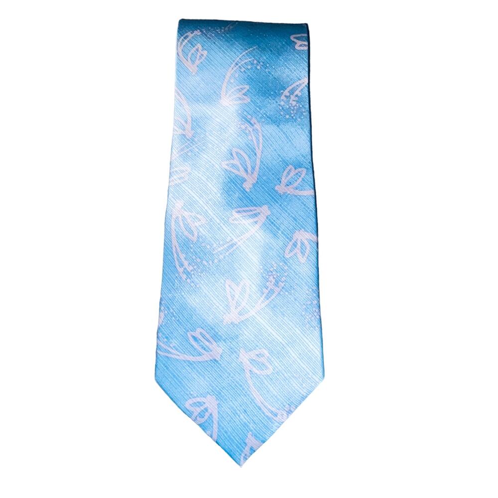 The Painted Trout Mens 100% Silk Tie Blue White Pattern Classic Necktie Career